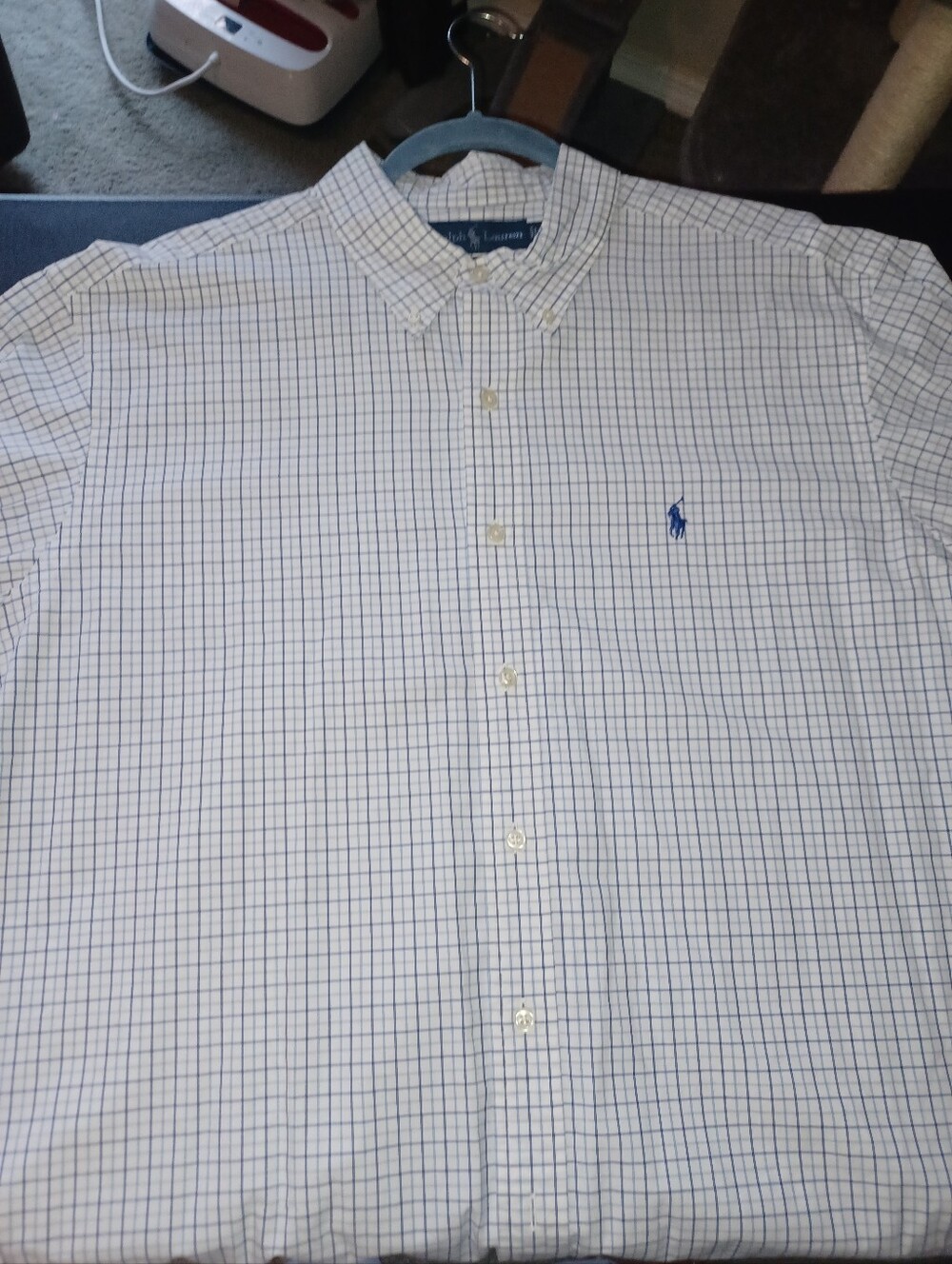 Ralph Lauren Button Down Long Sleeve Shirt Big Mans Size 2XL White And Blue 2X